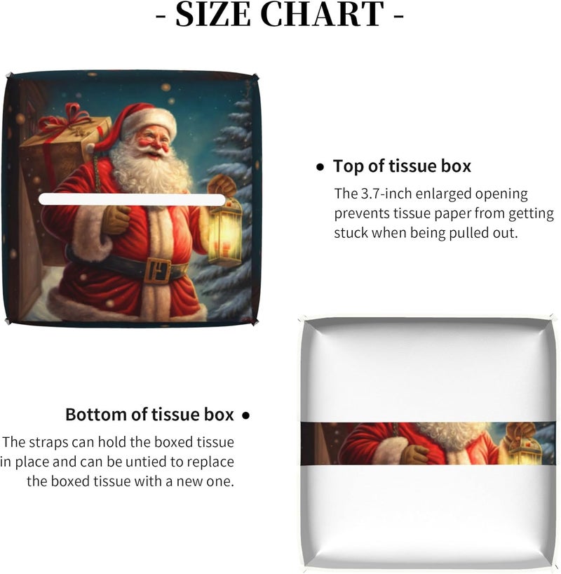 sndheke Christmas Santa Claus Tissue Box Cover Square,Merry Christmas Tissue Box Holder Waterproof Leather Facial Paper Organizer Dispenser for Bathroom Home Car Nightstand Vanity Desk - Image 5